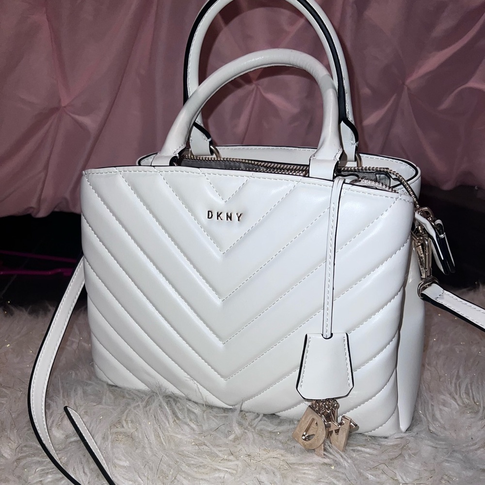 DKNY mid size handbag white with gold letters